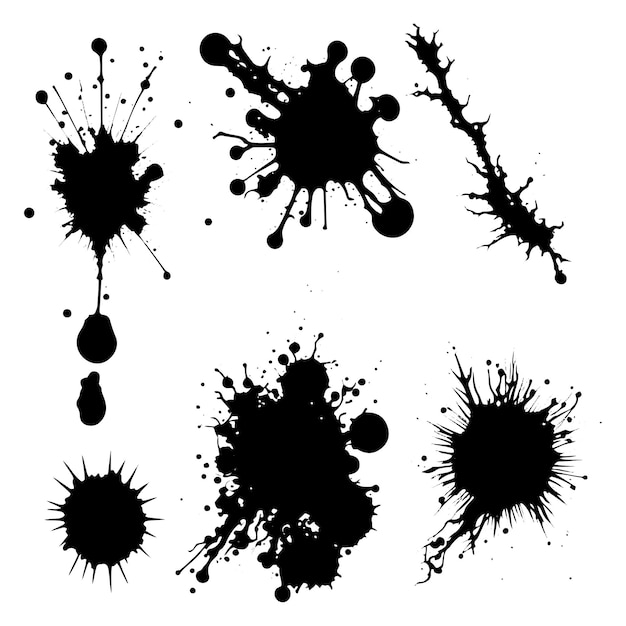 Vektor abstraktes schwarzes tinte-spot-set tinte-tropfeffekt tinte-splash-vektor auf weißem hintergrund