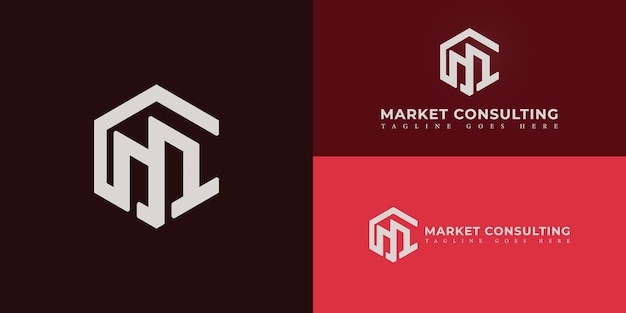Abstraktes sechseckiges Anfangsbuchstaben MC oder CM-Logo in Silberfarbe, isoliert auf mehreren Hintergrundfarben