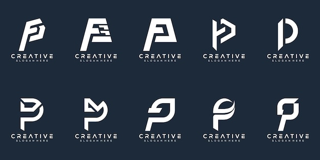 Abstraktes set monogramm buchstabe p logo-design