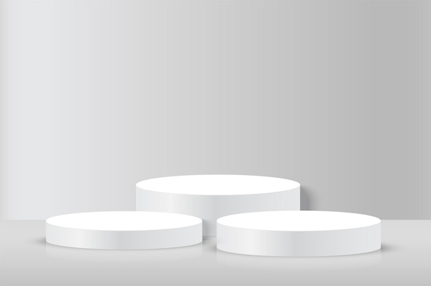 Abstraktes Silberzylinder-Piedestal-Podium-Design Leerer Raum Raum Bühne grau