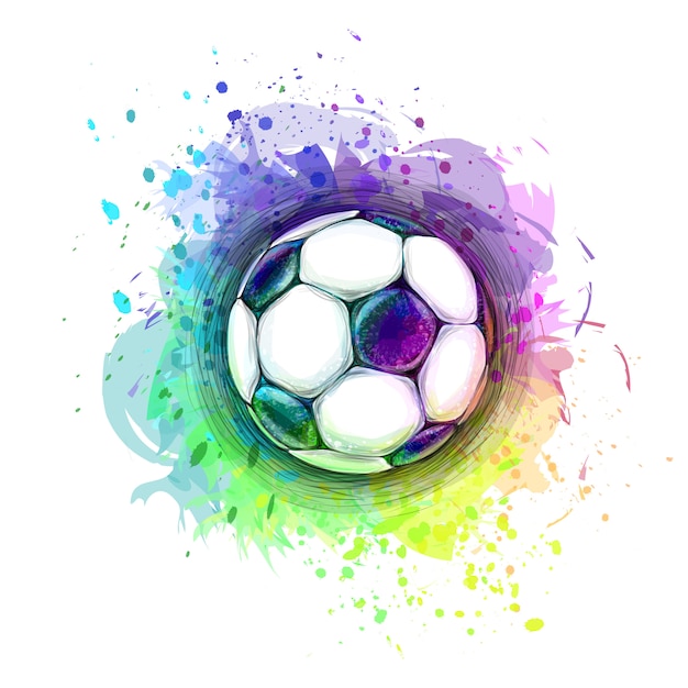Abstraktes stilvolles Konzeptdesign eines digitalen Fußballs vom Spritzen von Aquarellen. Vektorillustration von Farben
