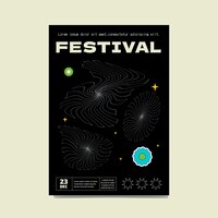 Abstraktes surreales schwarzes poster mit gänseblümchen und gefüttertem hintergrund das minimalistische design des musikfestivals