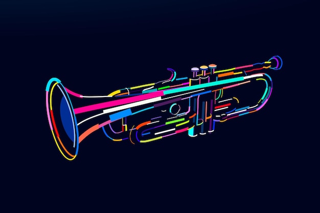 Abstraktes trompetenblasmusikinstrument aus bunten farben farbige zeichnung