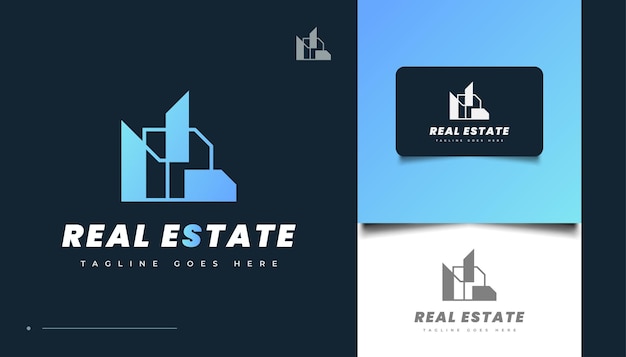 Abstraktes und futuristisches immobilien-logo-design. bau-, architektur- oder gebäudelogo-design