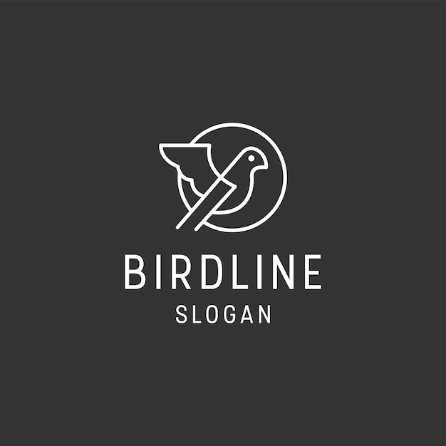 Abstraktes vogel-logo-design symbol für kreative linie auf schwarzem hintergrund