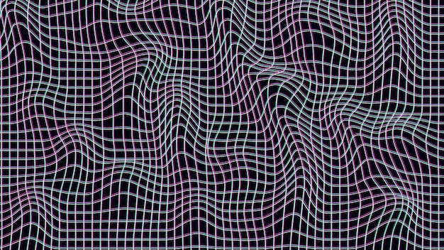Abstraktes wellenförmiges 3D-Raster mit Glitch-Effekt auf dunklem Hintergrund Geometrische dynamische Welle 3D-Technologie Wireframe Vektorillustration