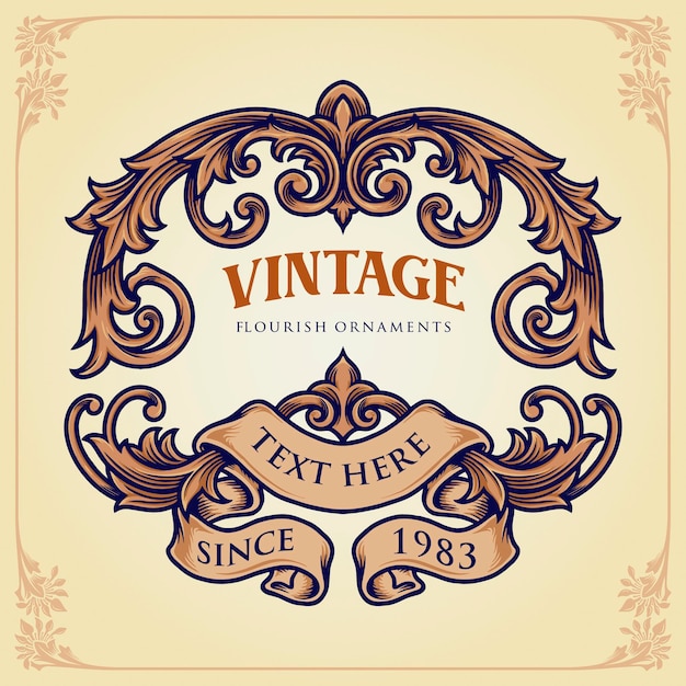 Abzeichen vintage flourish label ornamente illustrationen