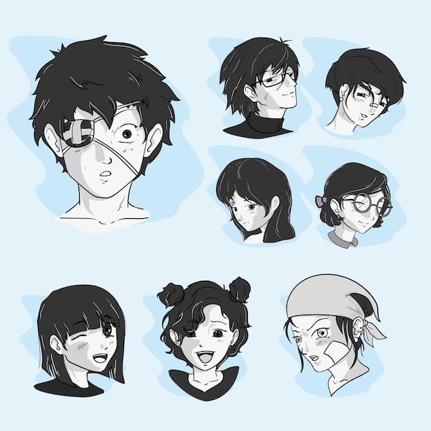 Acht Anime-Gesichter