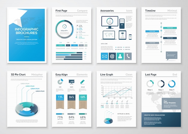 Acht seiten infografische broschüren und flyer für unternehmen