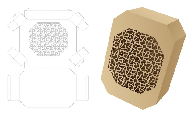 Achteckige blechdose mit gestanzter schablone und 3d-modell