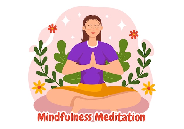 Achtsamkeitsmeditation Illustration einer Person mit geschlossenem Auge und gekreuztem Bein und Entspannung im Yoga