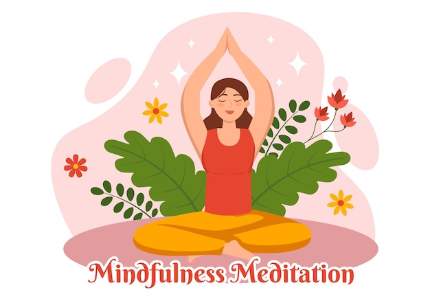 Achtsamkeitsmeditation Illustration einer Person mit geschlossenem Auge und gekreuztem Bein und Entspannung im Yoga
