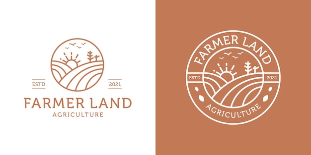 Ackerland-konzept. landwirtschaftslogodesign, abzeichen, stempelvorlageninspiration