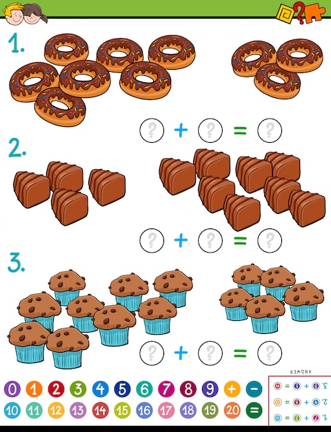 Addition calculation puzzle spiel für kinder mit süßigkeiten