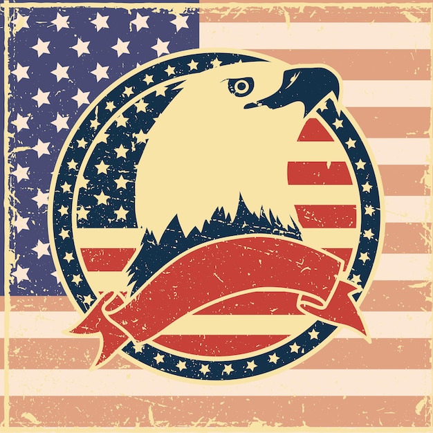 Vektor adler in der usa-flagge mit vintage-emblem