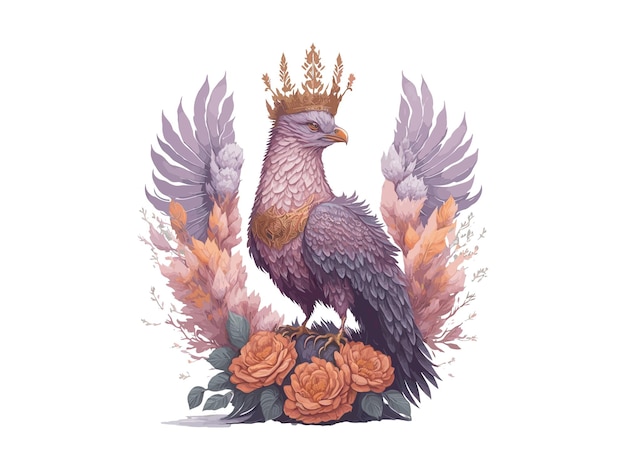 Vektor adler mit einer von blumen geschmückten royal crown-vektorillustration