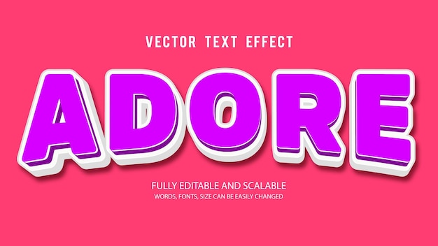 Adore 3d bearbeitbarer Texteffektvektor mit niedlichem Hintergrund