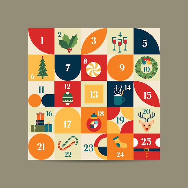 Vektor adventskalender in geometrischer flacher illustration