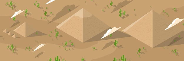 Ägypten-pyramiden im flachen stil pyramiden in der wüste flache vektorgrafiken ägyptische landschaft panorama-cartoon-hintergrund vektor-illustration