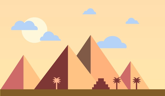 Vektor Ägypten pyramiden mit palmen in der wüste flaches design reisekonzept berühmte sunset vector illustration