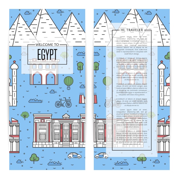 Ägypten-reisende fahne eingestellt in lineare art