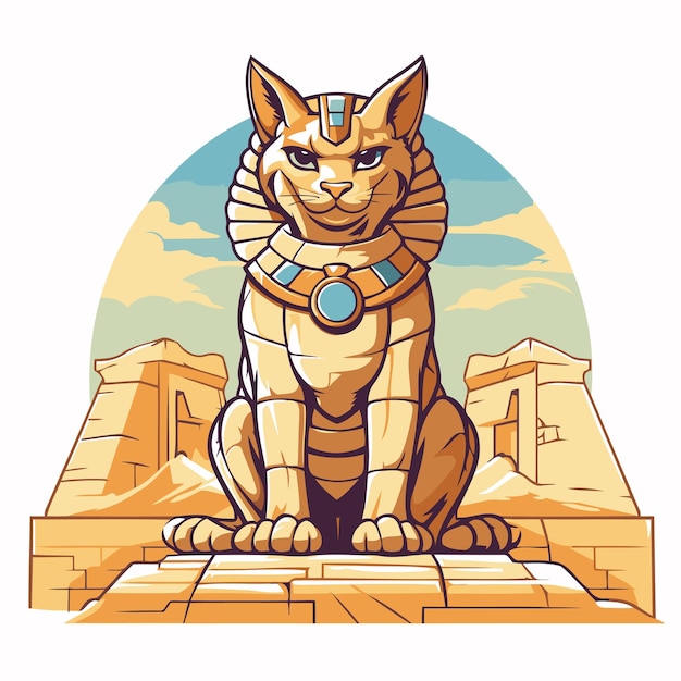 Vektor Ägyptische katze in der antiken stadt luxor vector-illustration