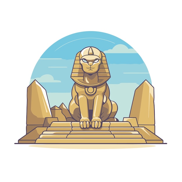 Vektor Ägyptische sphinx auf dem hintergrund des alten tempels vektorillustration