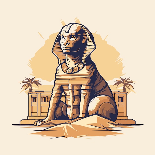 Vektor Ägyptische sphinx vektor handgezeichnete illustration im retrostil