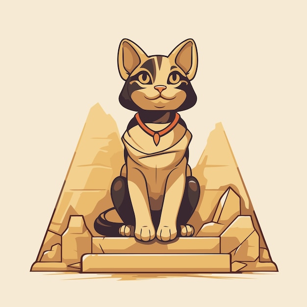 Vektor Ägyptische sphinx vektor-illustration einer katze, die auf einem stein sitzt