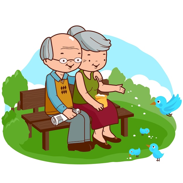 Älteres paar im park alte menschen sitzen auf einer bank im park in der natur vektor-illustration