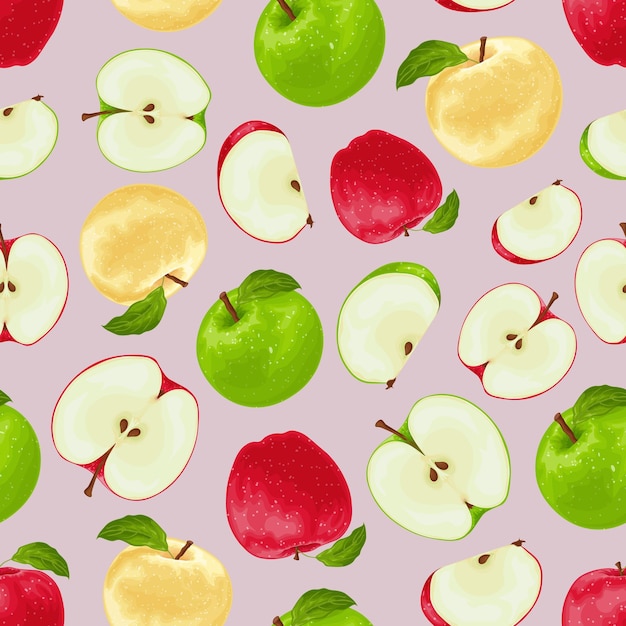 Vektor Äpfelnahtloses muster mit dem bild von äpfeln in den farben rot und grün und gelb apfelmuster für