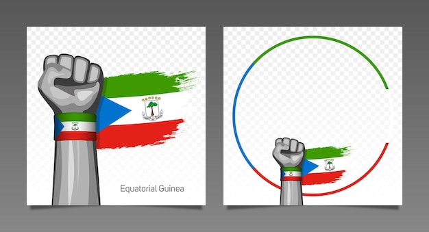 Äquatorialguinea-Grunge-Flagge, patriotischer Siegesrahmen, Banner mit erhobener Hand zum Unabhängigkeitstag