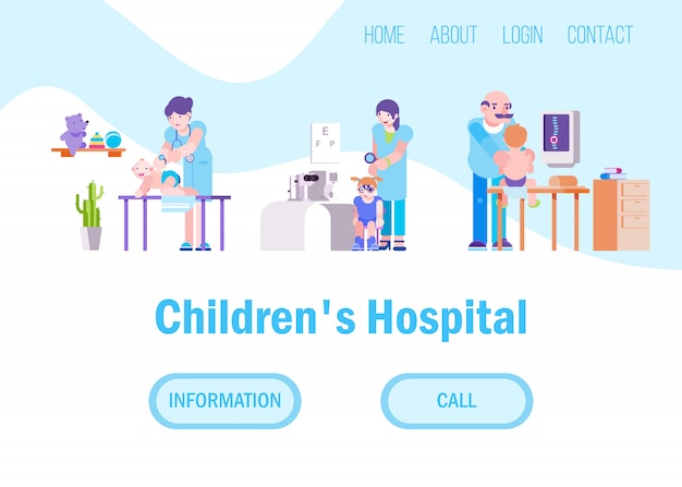 Ärzte für kinder im krankenhaus oder in der medizinischen klinik illustrationsset website.