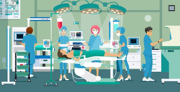 Ärzte und Krankenschwestern behandelten einen Patienten im Operationssaal.