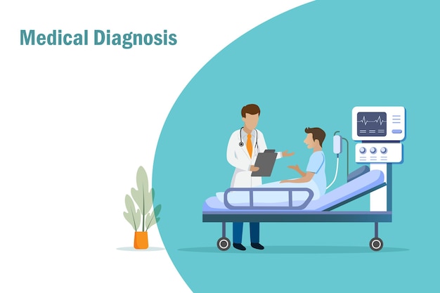 Ärztliche Diagnose und Beratung des Patienten im Krankenhausbett Medizinische Krankenversicherung