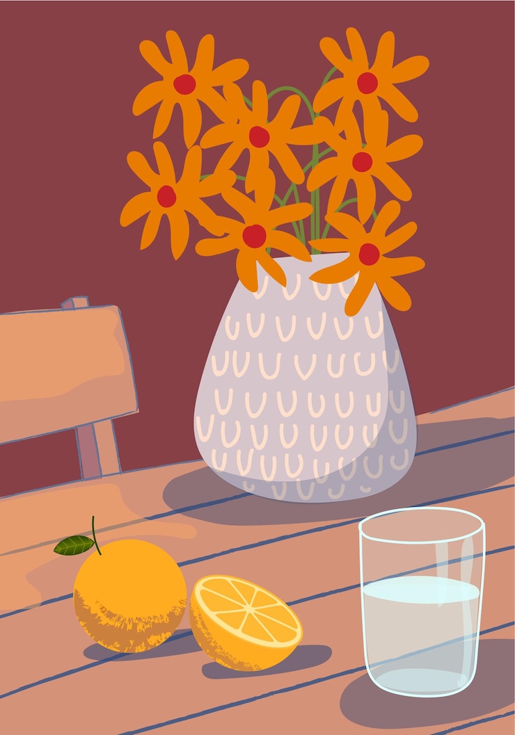 Vektor ästhetische blumen auf einer vase, handgezeichnete vektorillustration, blumen und pflanzen, kunstdruck-coverkarten