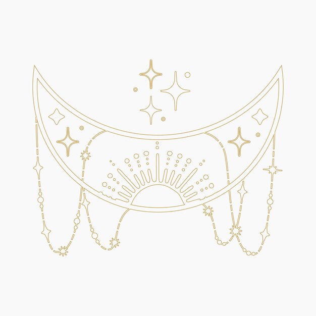 Ästhetische himmlische Boho-Halbmond-Linienkunst