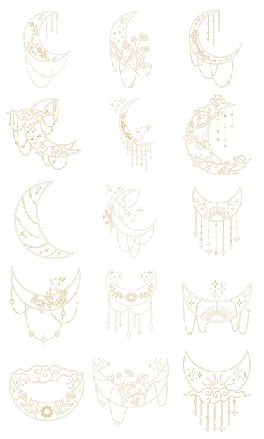 Ästhetisches Celestial Boho Crescent Moon Element Set