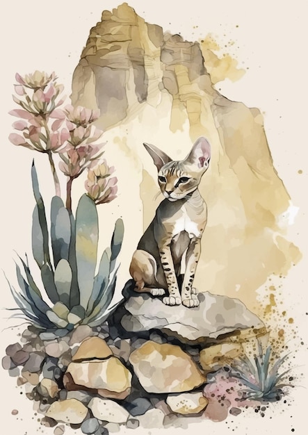 Vektor Ätherische sphinxkatzen-aquarellgrafik