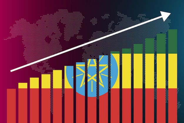 Äthiopien-balkendiagramm, steigende werte, länderstatistikkonzept, äthiopien-flagge auf balkendiagramm