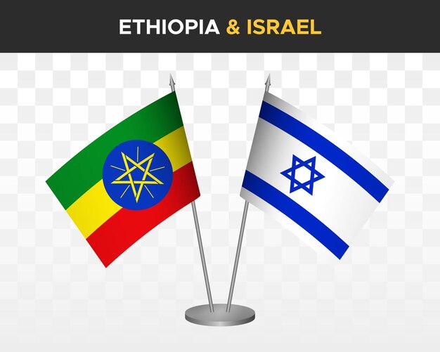 Äthiopien vs israel Tischflaggen Mockup isolierte 3D-Vektorillustration Tischflaggen