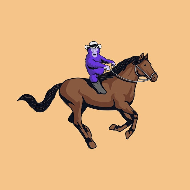 Vektor affe, der ein pferd mit einem cowboyhut und stiefelvektorillustration reitet