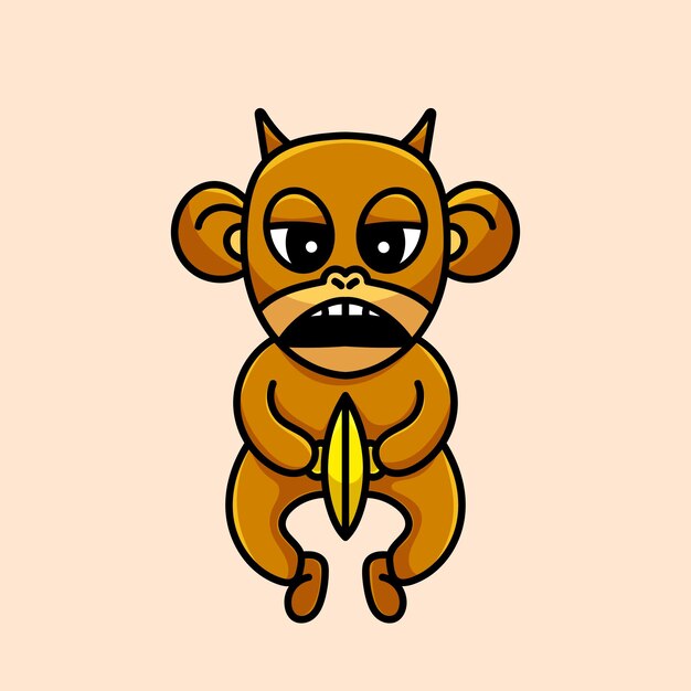Affe-karikatur-maskottchen-lustiges vektor-lächeln-glück-spaß-nette bauernhof-illustration nettes brown