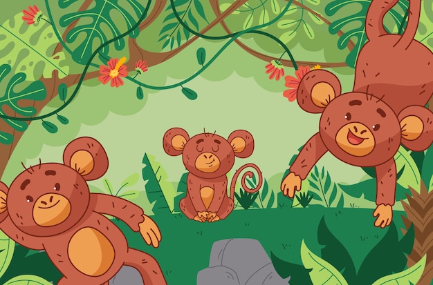 Affe niedliches tier wald dschungelbaum zoo cartoon hintergrundkonzept vektorgrafik-design illustra