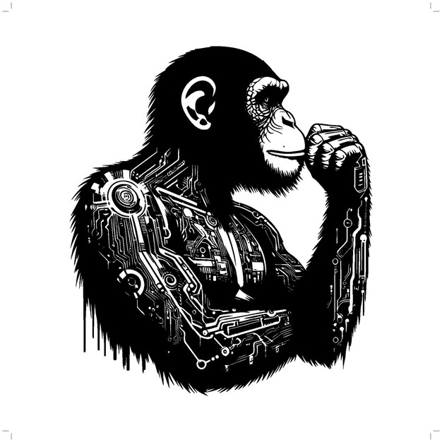 Vektor affen-schimpansen-silhouette in tier-cyberpunk-moderne futuristische illustration