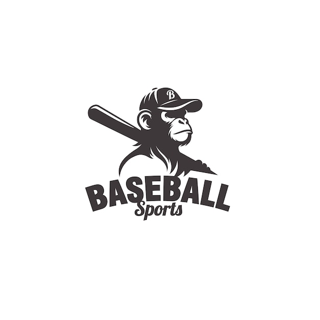 Affenmaskottchen Baseball Vintage-Monochrom-Logo-Design Vektorillustration