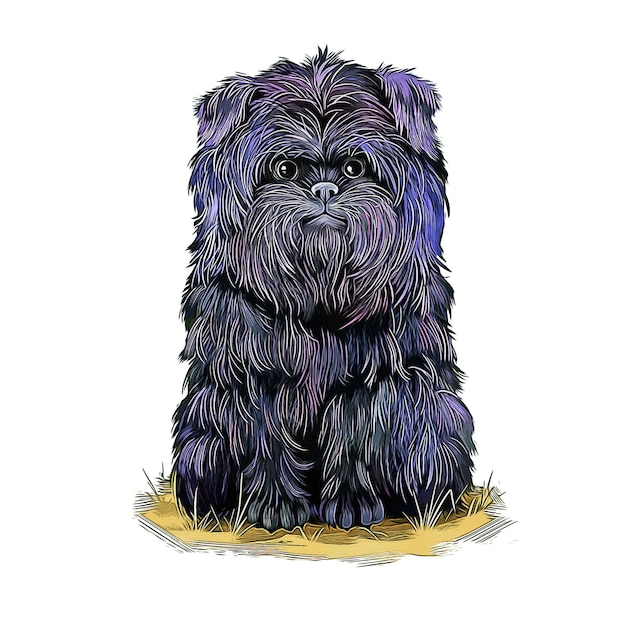 Affenpinscher, Hund, Aquarell, Skizze, Hand, Gezeichnet, Illustration