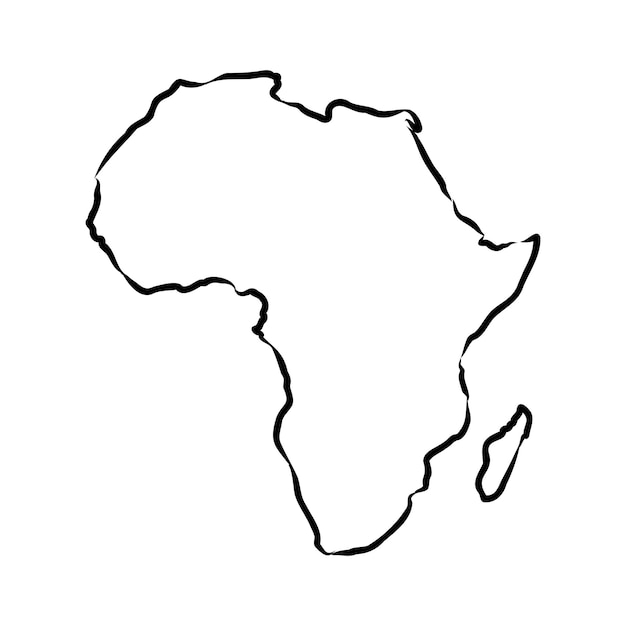 Vektor afrika-karte umreißt grafische freihändige zeichnung auf weißer hintergrundvektorillustration