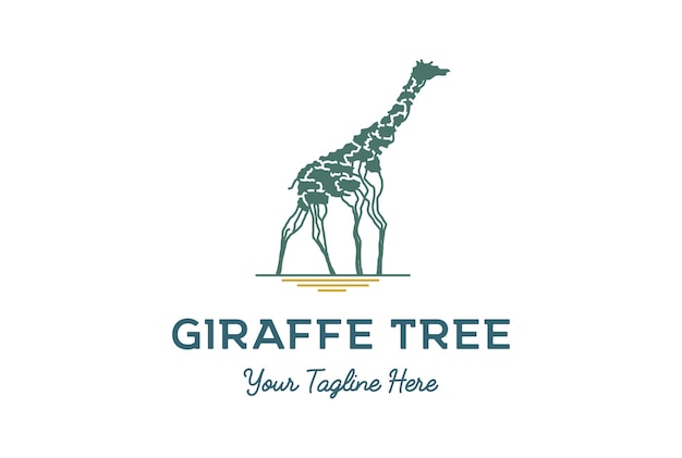 Vektor afrikanische akazienbaum-giraffe für savanna safari logo design vector