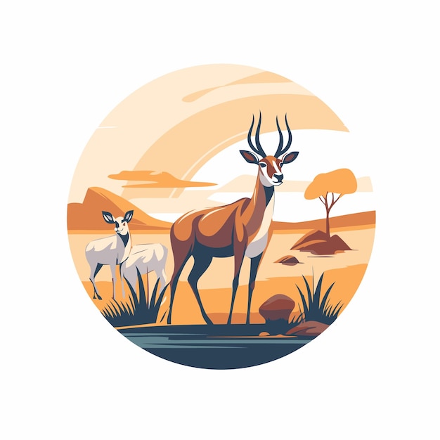 Vektor afrikanische antilope in der savanne vektorillustration im flachen stil